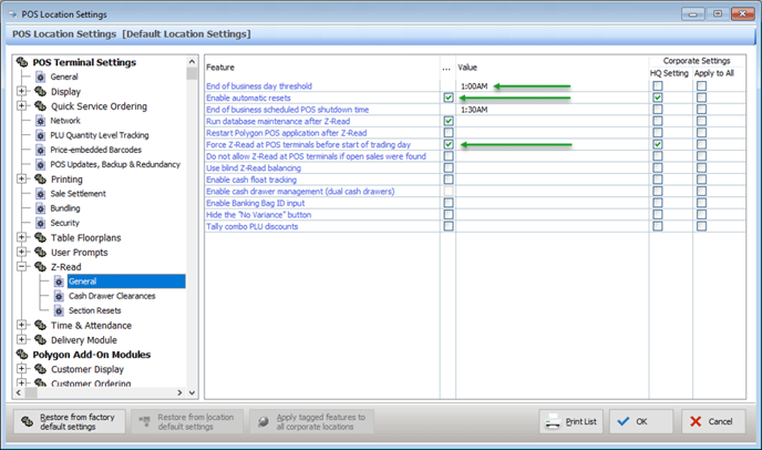 pos terminal settings