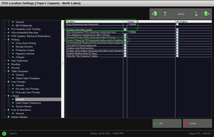 pos location settings