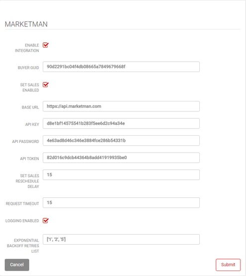 marketman configuration settings