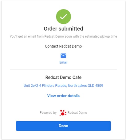 order submitted