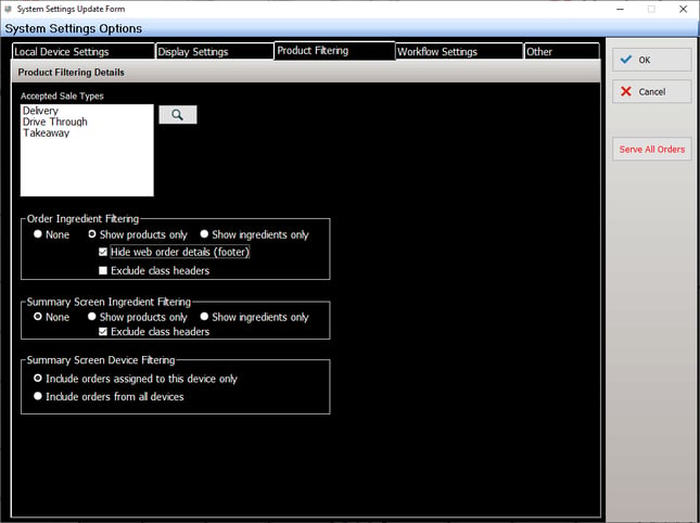 system settings options