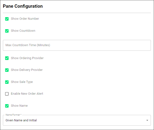 pane configuration