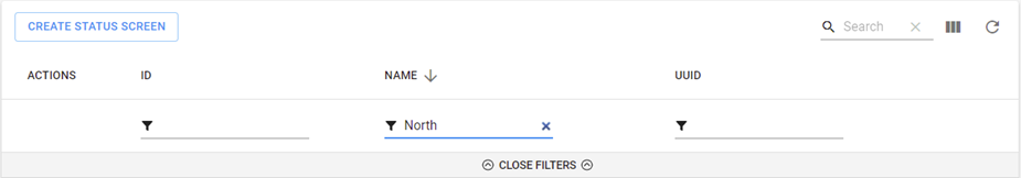 Filtering status screens list