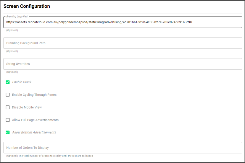 screen configuration