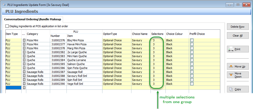 plu ingredients selections