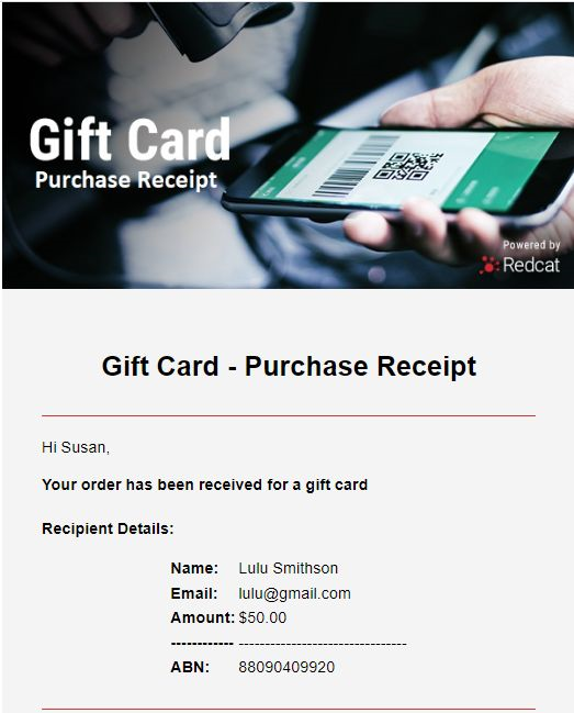 gift card purchase receipt