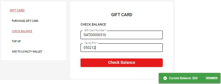 check the balance gift card