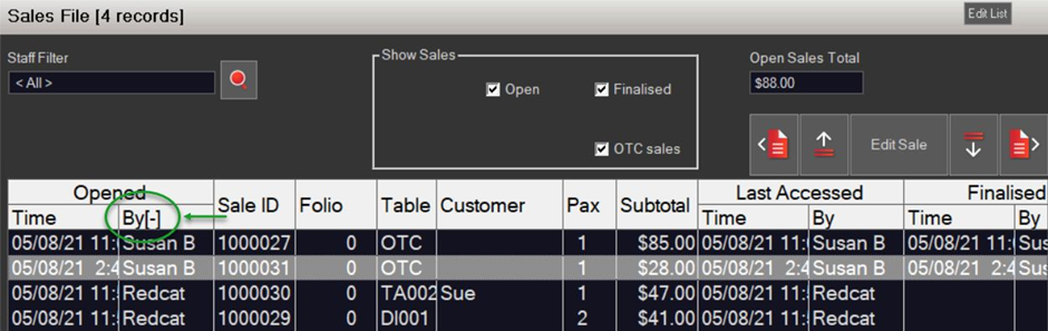 sorting data in payment list columns