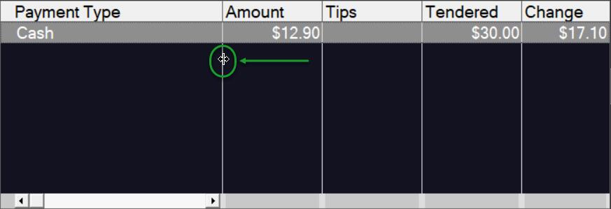 resizing payment list columns